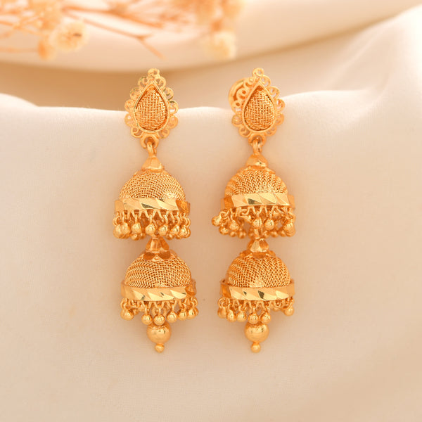 Elegant Double Jhumka Gold-Plated Traditional Earrings 1501