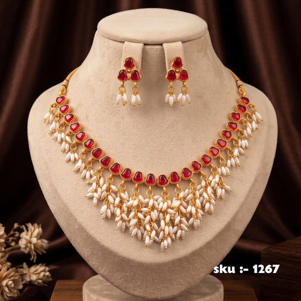 Ruby Pearl Gold-Plated Necklace Set | SKU 1267