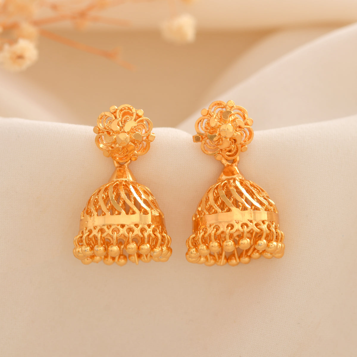 Luxury Gold Plated Temple Jhumka Earrings SKU 1511