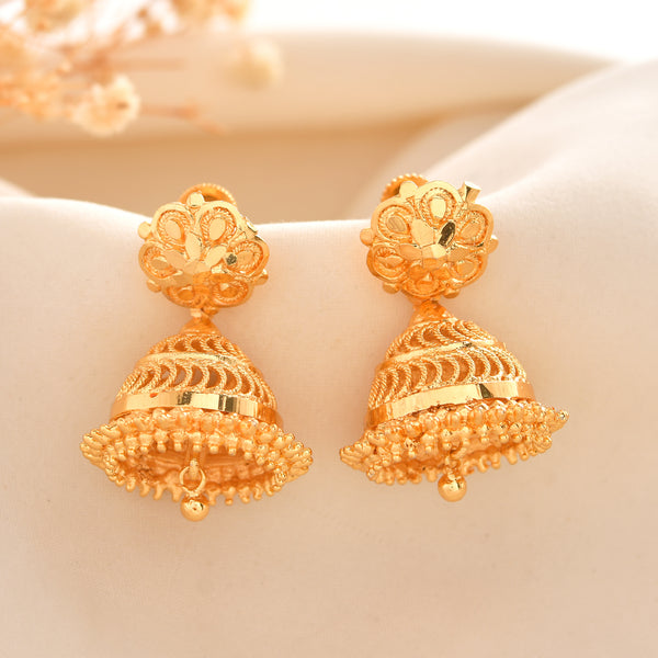 Designer Gold Plated Jhumka Earrings for Women SKU 1513