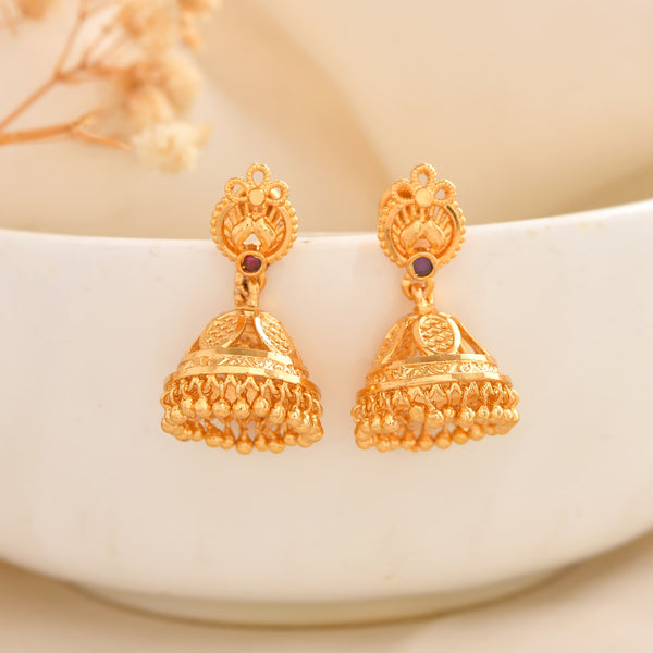 Traditional South Indian Style Gold Plated Jhumka Earrings for Women SKU 1514