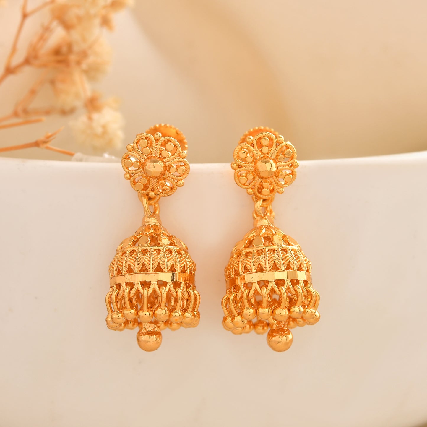 Classic Indian Gold Plated Jhumka Earrings | Party Wear Ethnic Jewellery SKU 1521
