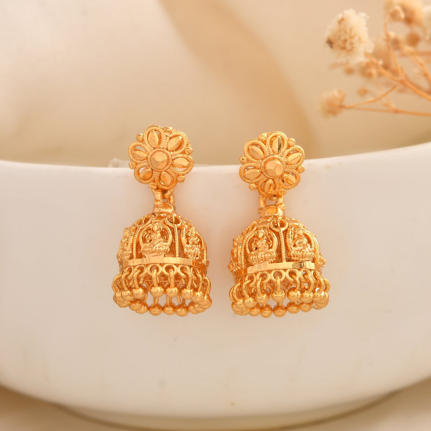 Stylish Gold Plated Jhumka Earrings | Ethnic Party Wear Jewellery SKU 1523