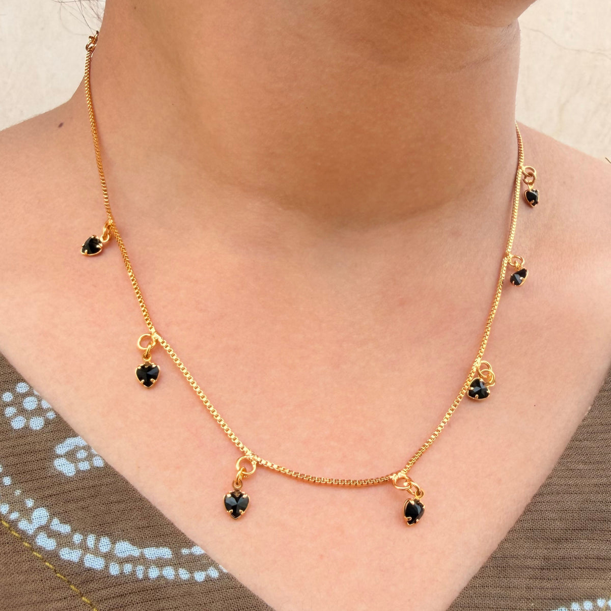 Midnight Heart Charm Necklace – Premium Black Crystal Gold-Plated Chain sku 137