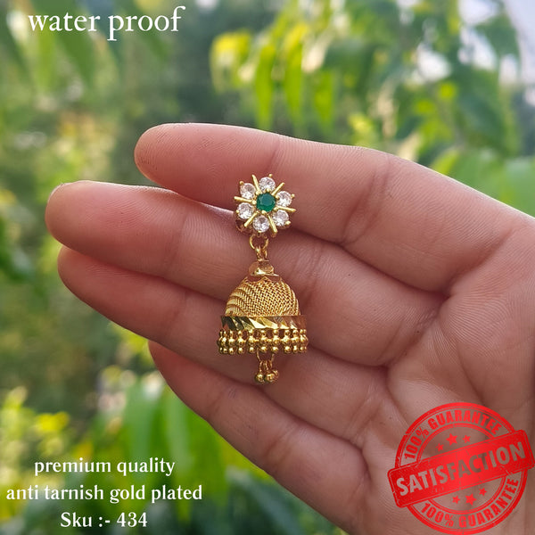 Elegant Gold Plated Jhumka with Dual-Tone Stones 434