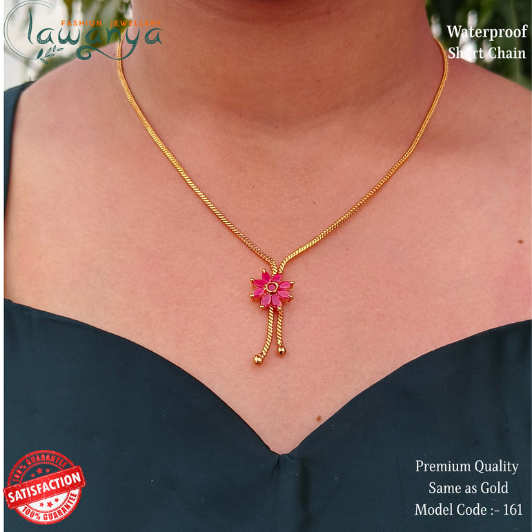 One Gram Gold Look Chain – 18” with Elegant Pink Pendant