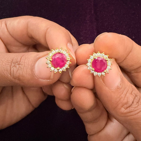 Ruby Halo Gold-Plated CZ Stud Earrings for Women