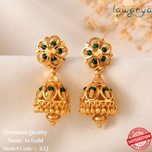 Green Crystal Gold-Plated Jhumka 432