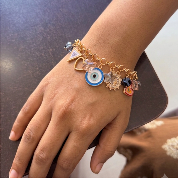 Anti-Tarnish Celestial Evil Eye Gold-Plated Charm Bracelet for Women sku 1103