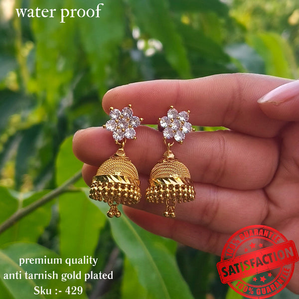 Gold Plated Jhumka Featuring Diamond Model White Stones