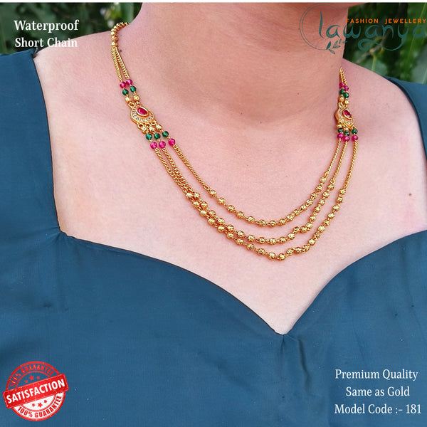 Triple Layer Fern Design Necklace – 18” Gold-Plated Elegance