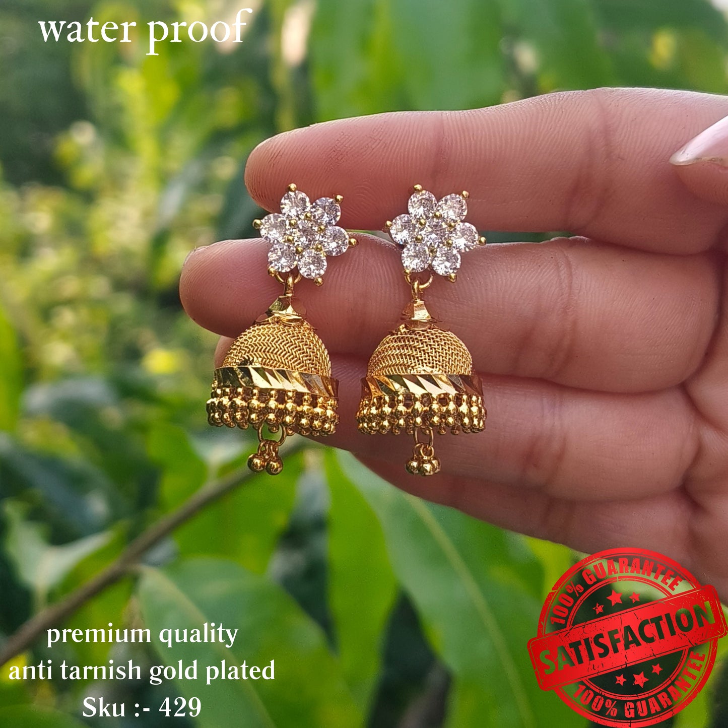 Gold Plated Jhumka Featuring Diamond Model White Stones