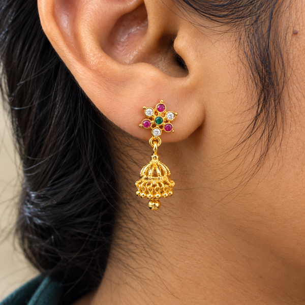 Petite Multicolor Floral Jhumki - Premium Quality sku 354