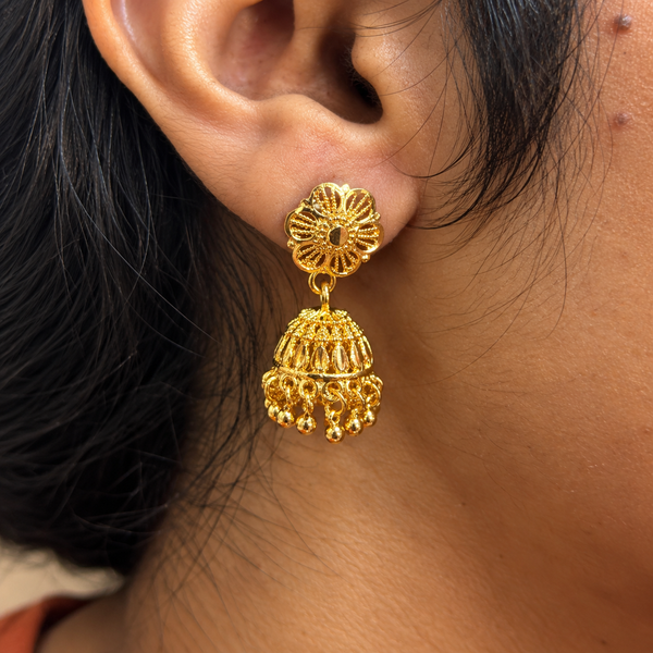 Gold-Plated Floral Cutout Jhumki's sku 357