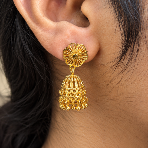 Traditional Filigree Floral Gold-Plated Jhumki Earrings sku 358
