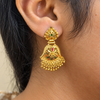 Gold-Plated Filigree Kammal Earrings with Red & Green Enamel Stones sku 360