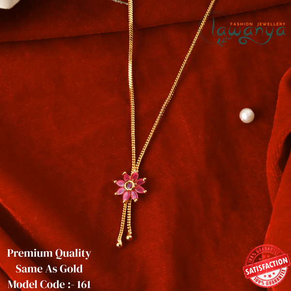 One Gram Gold Look Chain – 18” with Elegant Pink Pendant 161