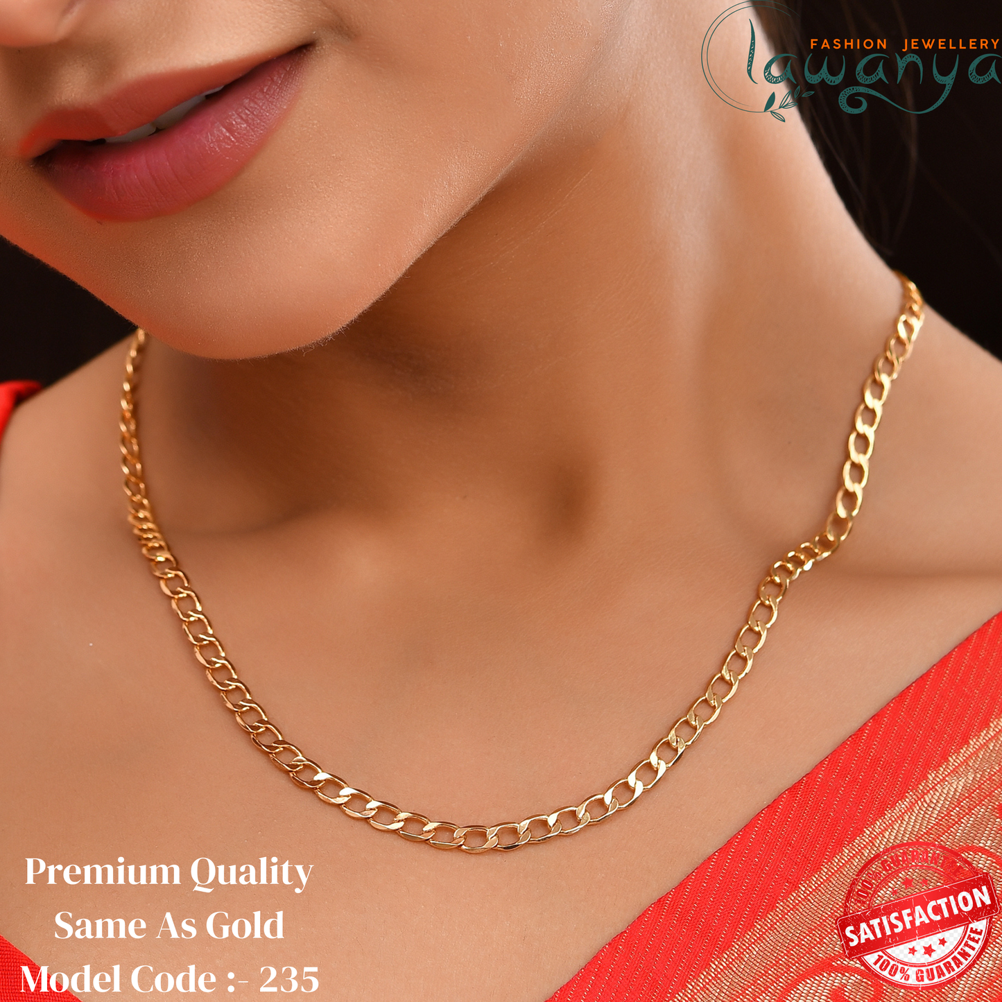 Elegant Minimalist Flat Curb Link Gold Chain 235