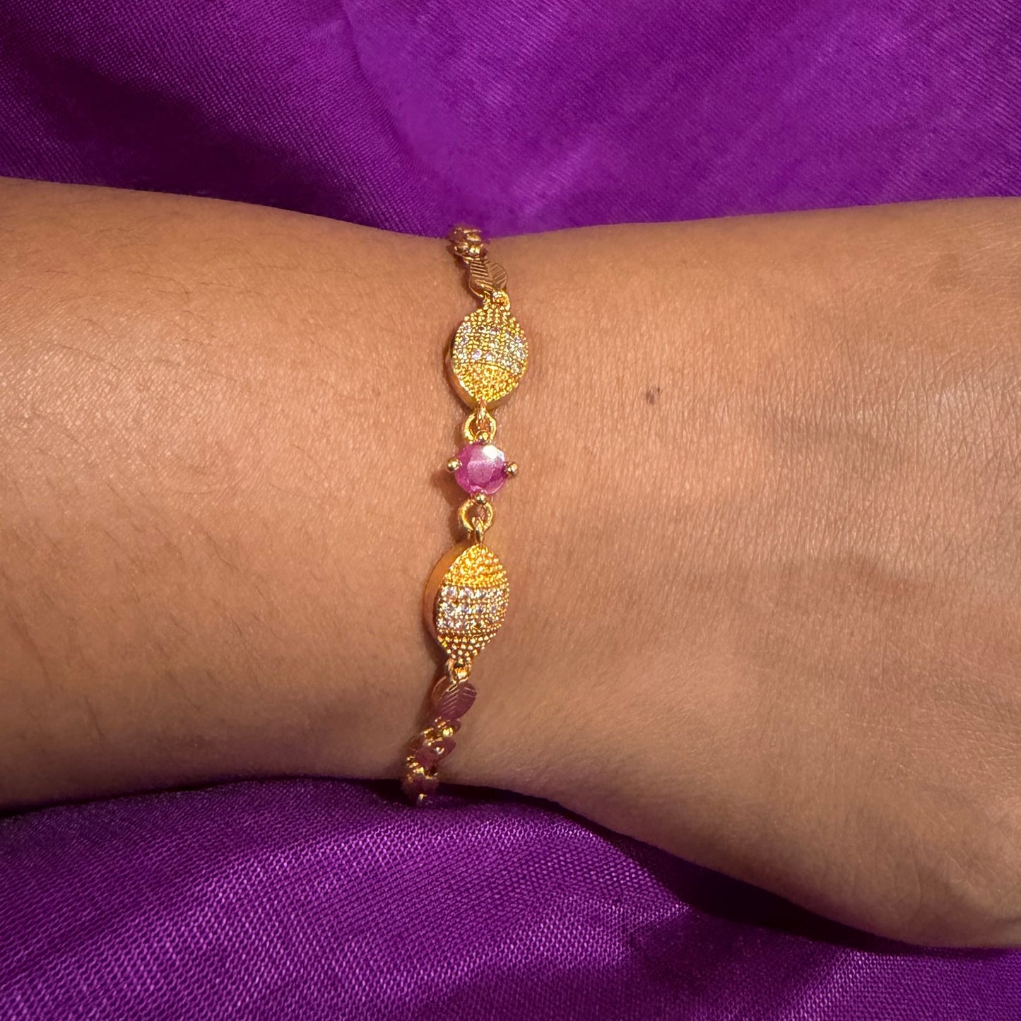 Royal Pink Stone Bracelet – Delicate Luxury Fashion Jewelry sku 1123