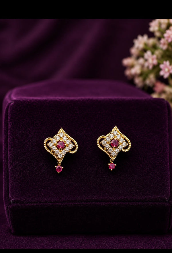 Petite Ruby Halo Geometrical Studs