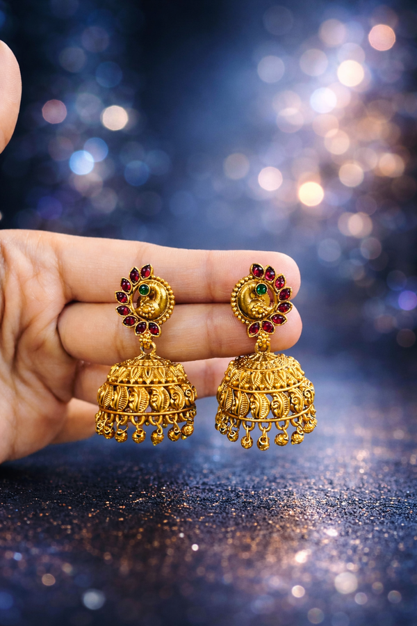 Antique Peacock Temple Jhumka Earrings for Women – Gold Plated Designer Jhumki 1447