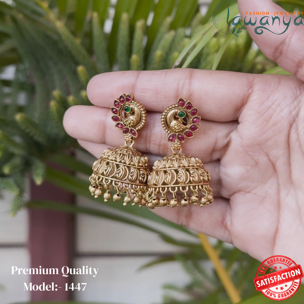 Antique Peacock Temple Jhumka Earrings for Women – Gold Plated Designer Jhumki 1447