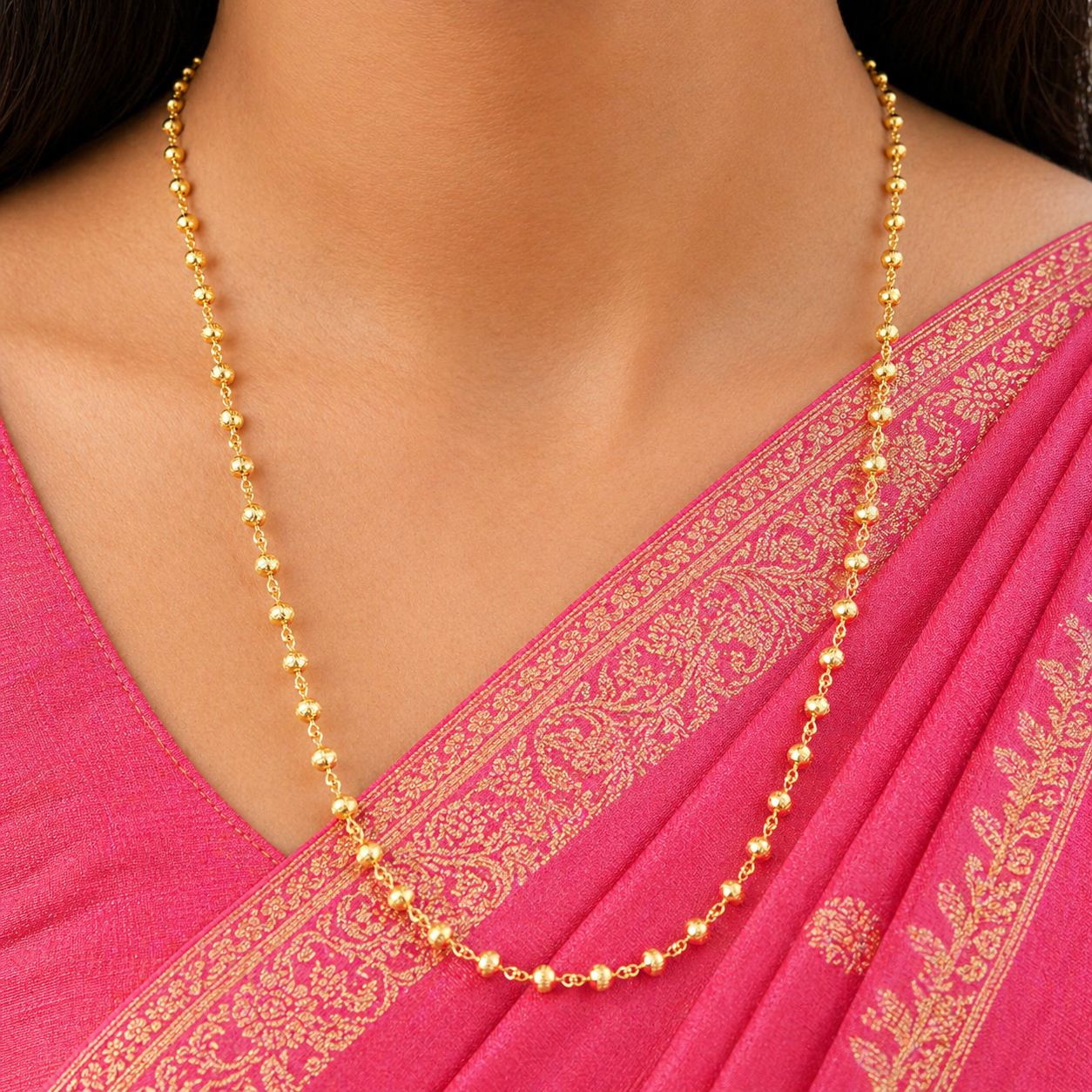 24 Inch Gold Plated Beaded Ball Chain Necklace | Lightweight Daily Wear Jewellery for Women SKU 602