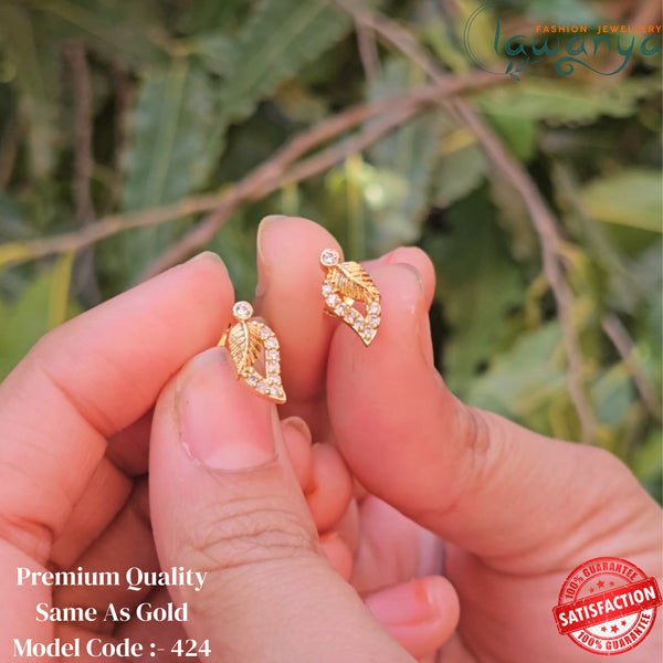 Elegant Leaf Design Gold Plated Stud Earrings 424