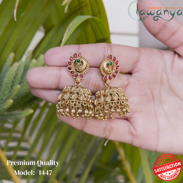 Antique Peacock Temple Jhumka Earrings for Women – Gold Plated Designer Jhumki 1447
