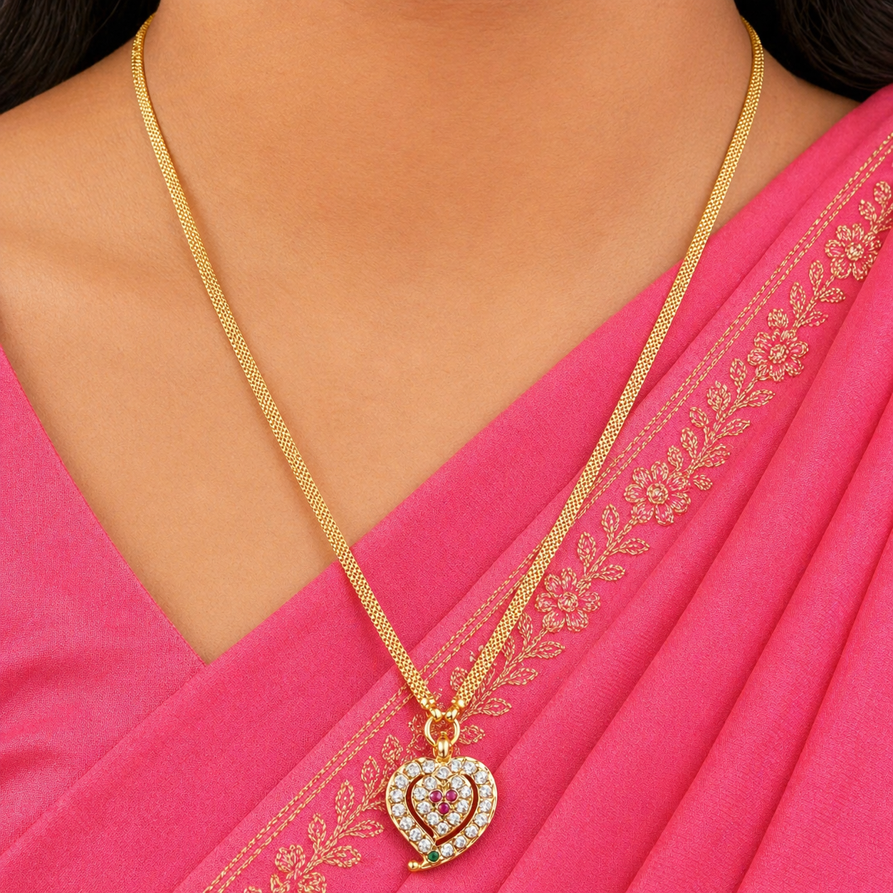 “Sparkling White Heart Pendant – Gold Plated Elegance” SKU 605