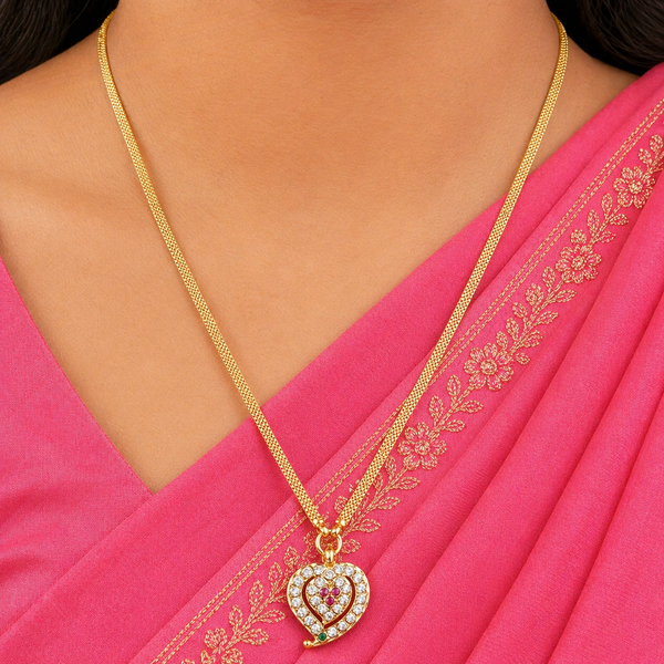 “Sparkling White Heart Pendant – Gold Plated Elegance” SKU 605