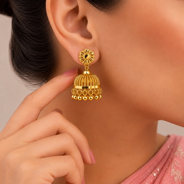 Daily Wear Anti Tarnish Gold Plated Jhumka for Women sku 1528