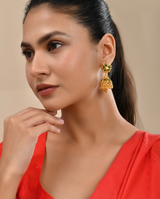 Green Crystal Gold-Plated Jhumka 432