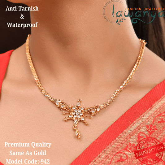 Elegant Gold Replica Necklace Studded with White AD Stones 942