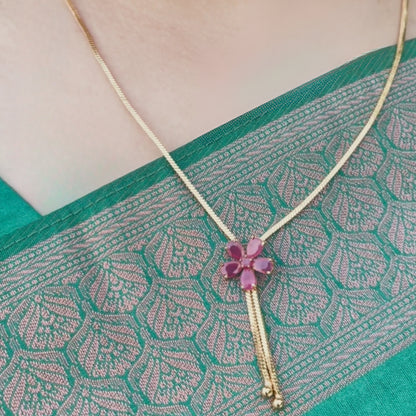 18-Inch Long Chain with Pink Floral Pendant – One Gram Gold Plated