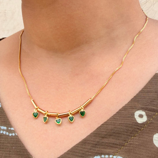 Five Heart Emerald Necklace – Elegant Designer Statement Jewelry sku 130