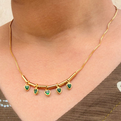 Five Heart Emerald Necklace – Elegant Designer Statement Jewelry sku 130