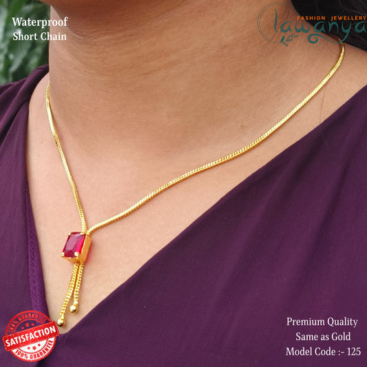 18-Inch Lightweight Ruby Stone Chain – One Gram Gold Style