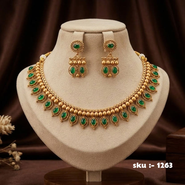 Emerald Bead Gold-Plated Necklace Set | SKU 1263