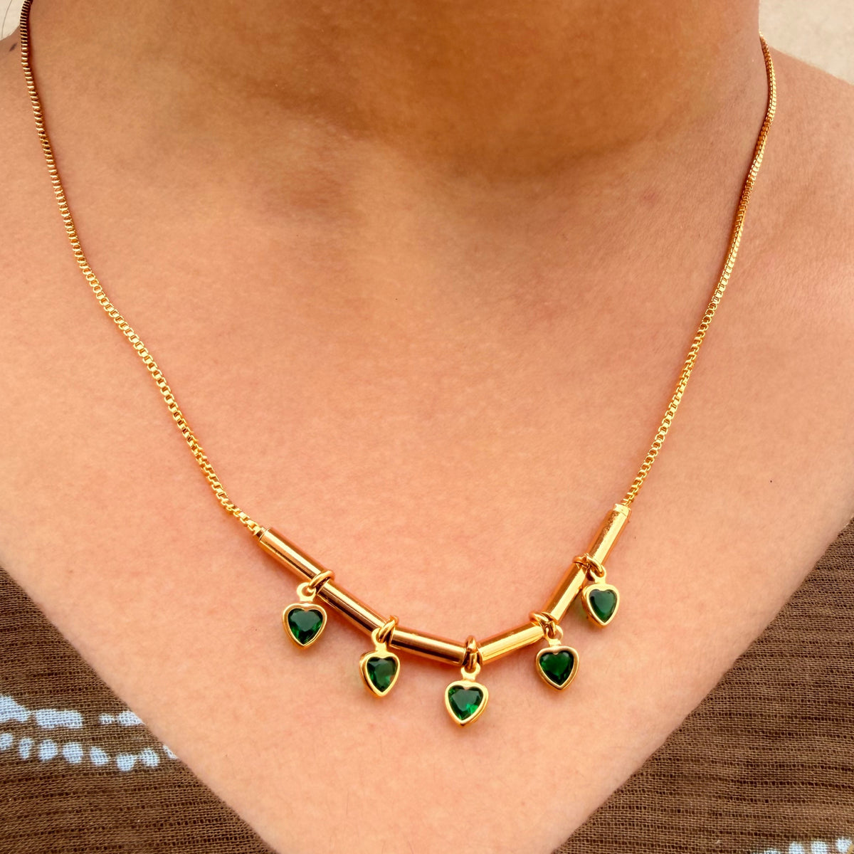 Five Heart Emerald Necklace – Elegant Designer Statement Jewelry sku 130