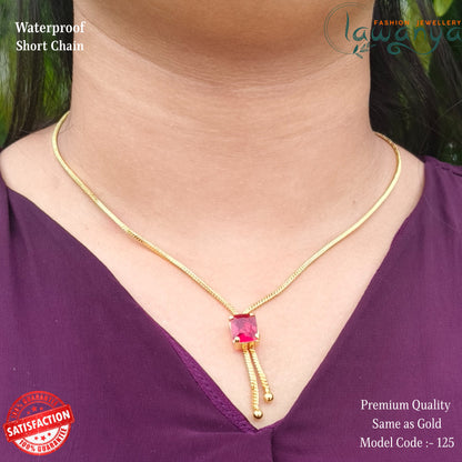 18-Inch Lightweight Ruby Stone Chain – One Gram Gold Style