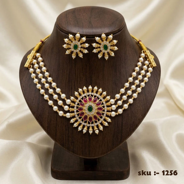 Pearl Emerald Gold-Plated Necklace Set | SKU 1256