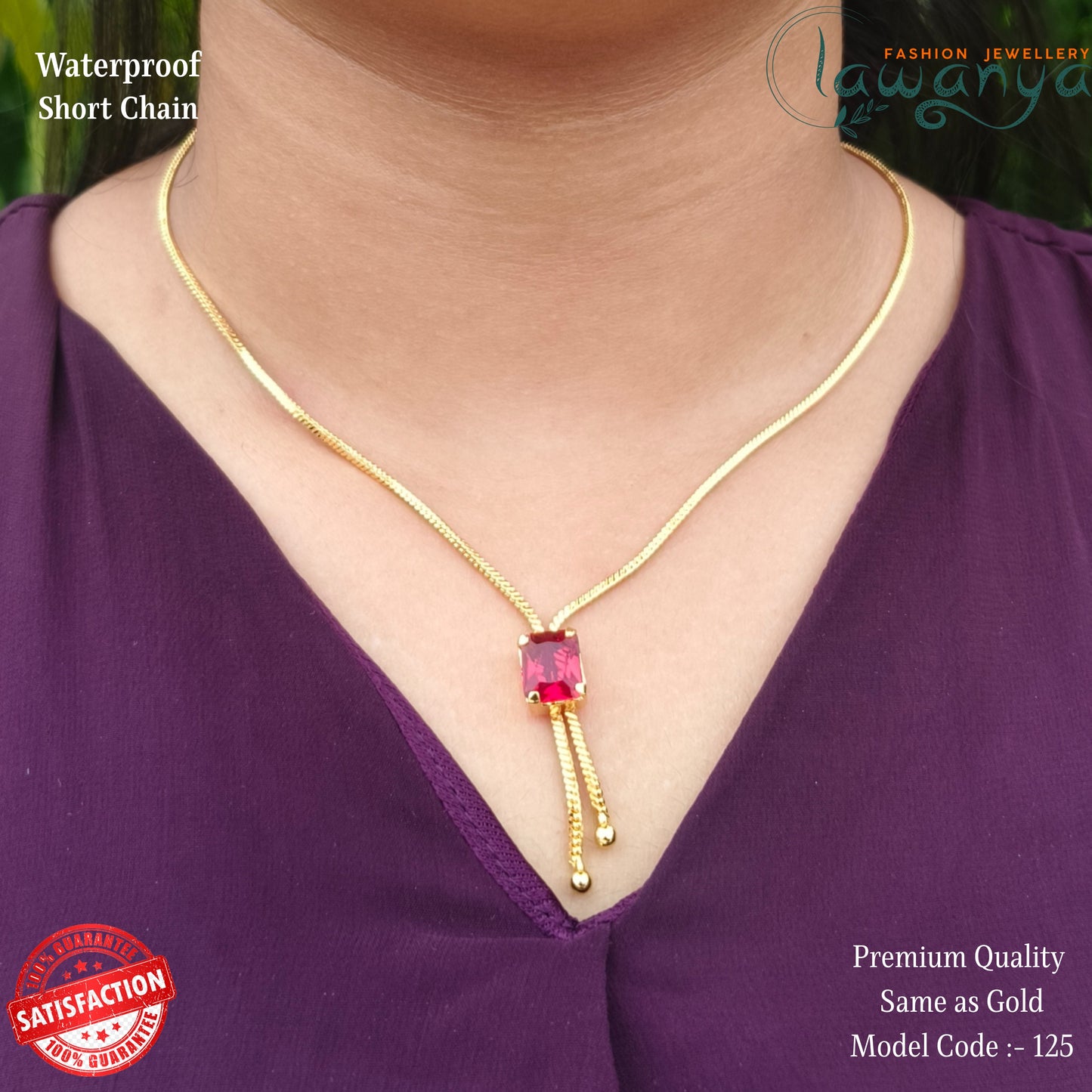 18-Inch Lightweight Ruby Stone Chain – One Gram Gold Style