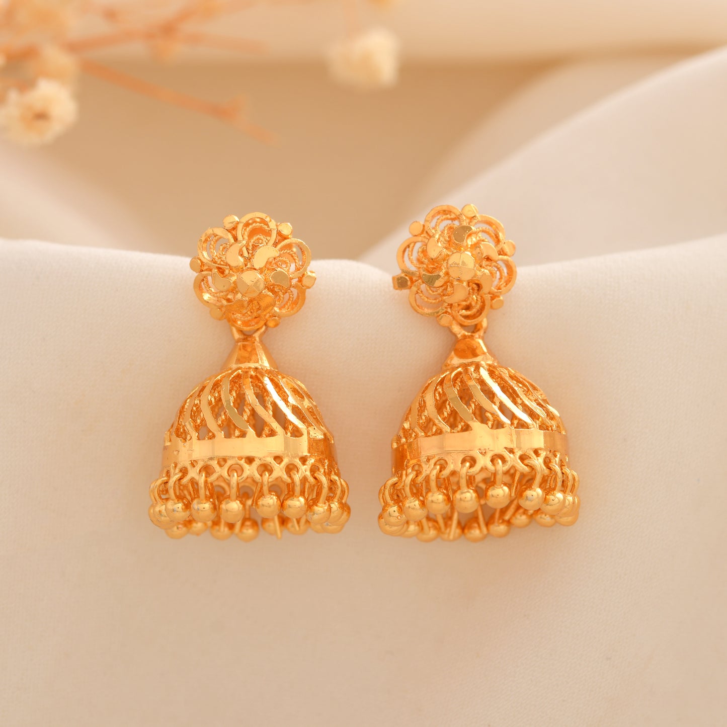 Luxury Gold Plated Temple Jhumka Earrings SKU 1511