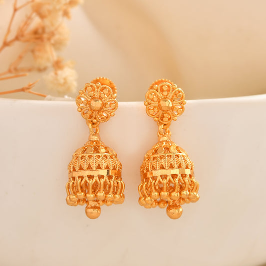 Classic Indian Gold Plated Jhumka Earrings | Party Wear Ethnic Jewellery SKU 1521