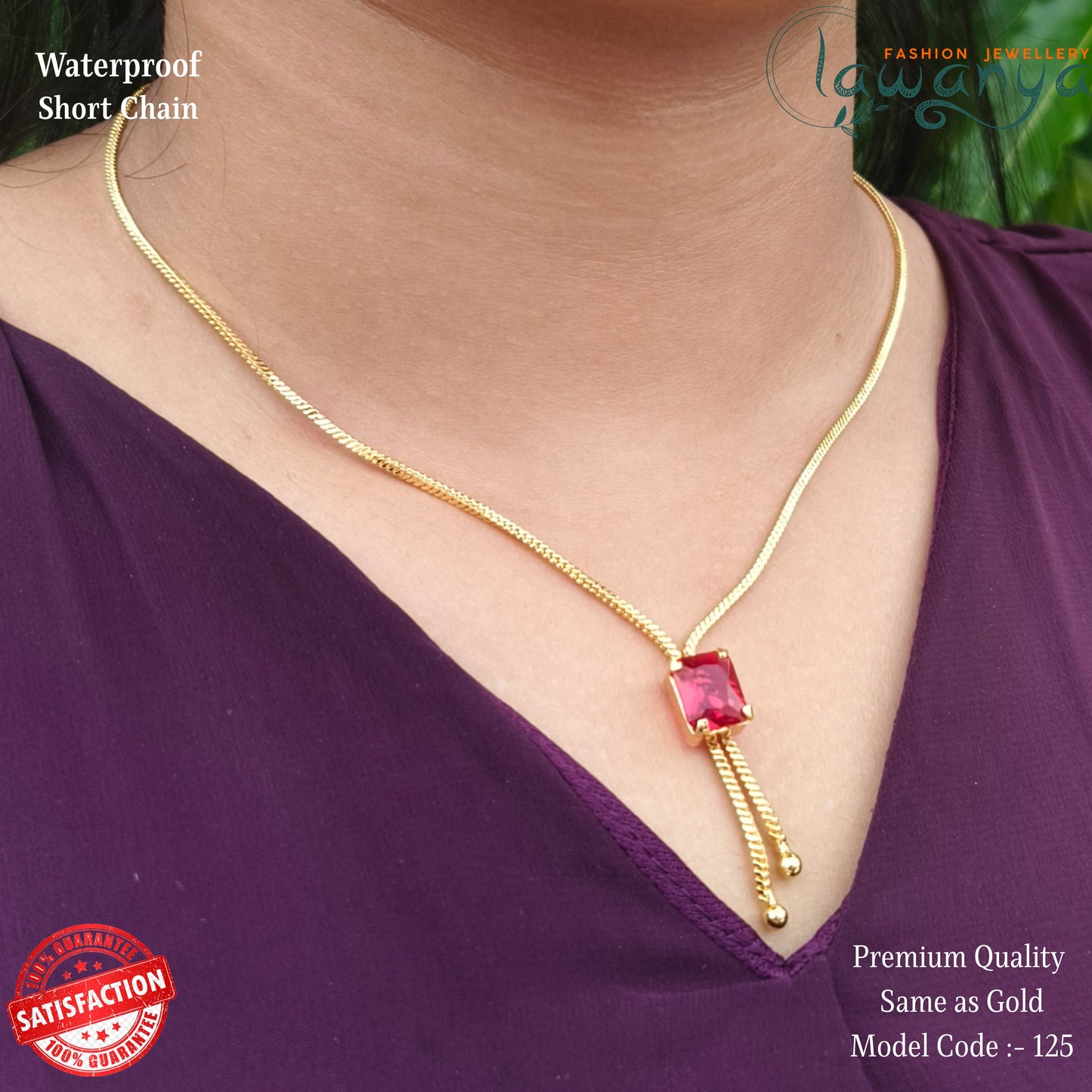 18-Inch Lightweight Ruby Stone Chain – One Gram Gold Style
