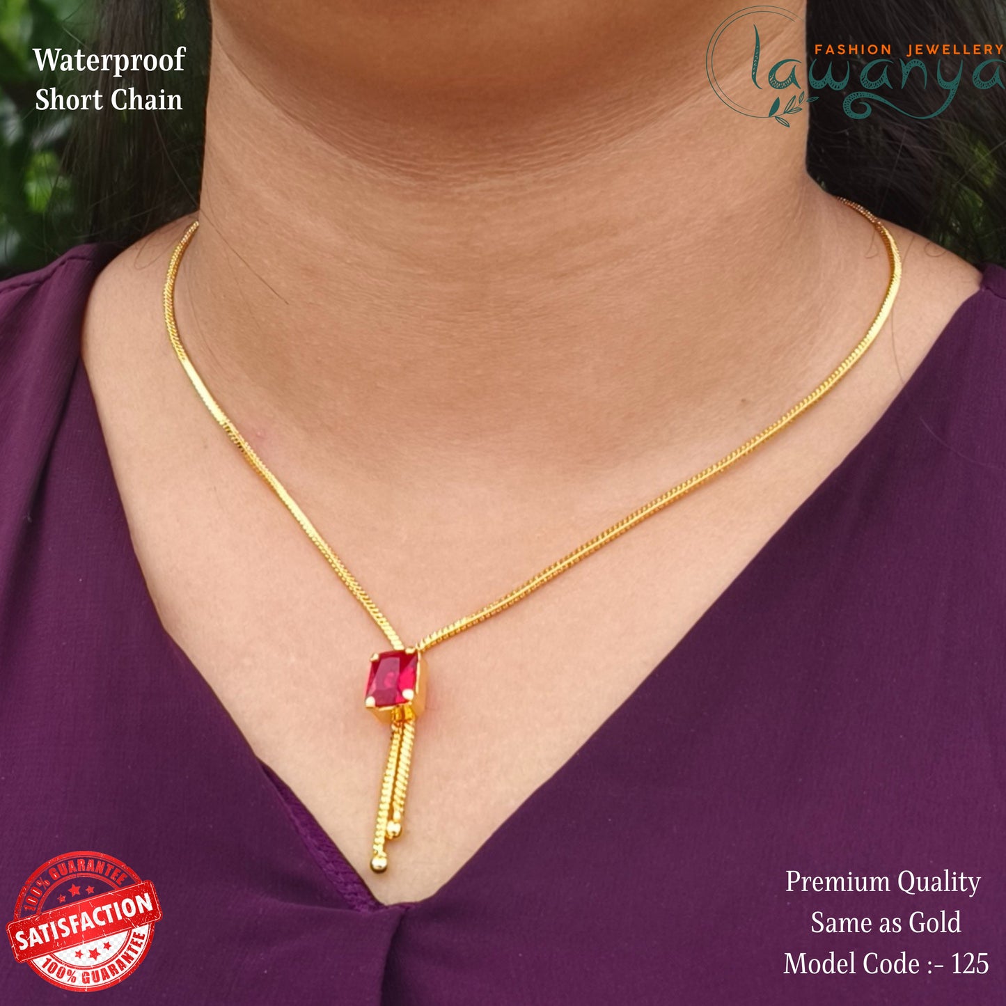 18-Inch Lightweight Ruby Stone Chain – One Gram Gold Style