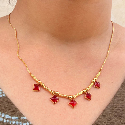 Bestseller Ruby Stone Necklace – Designer Gold-Plated Chain sku 138
