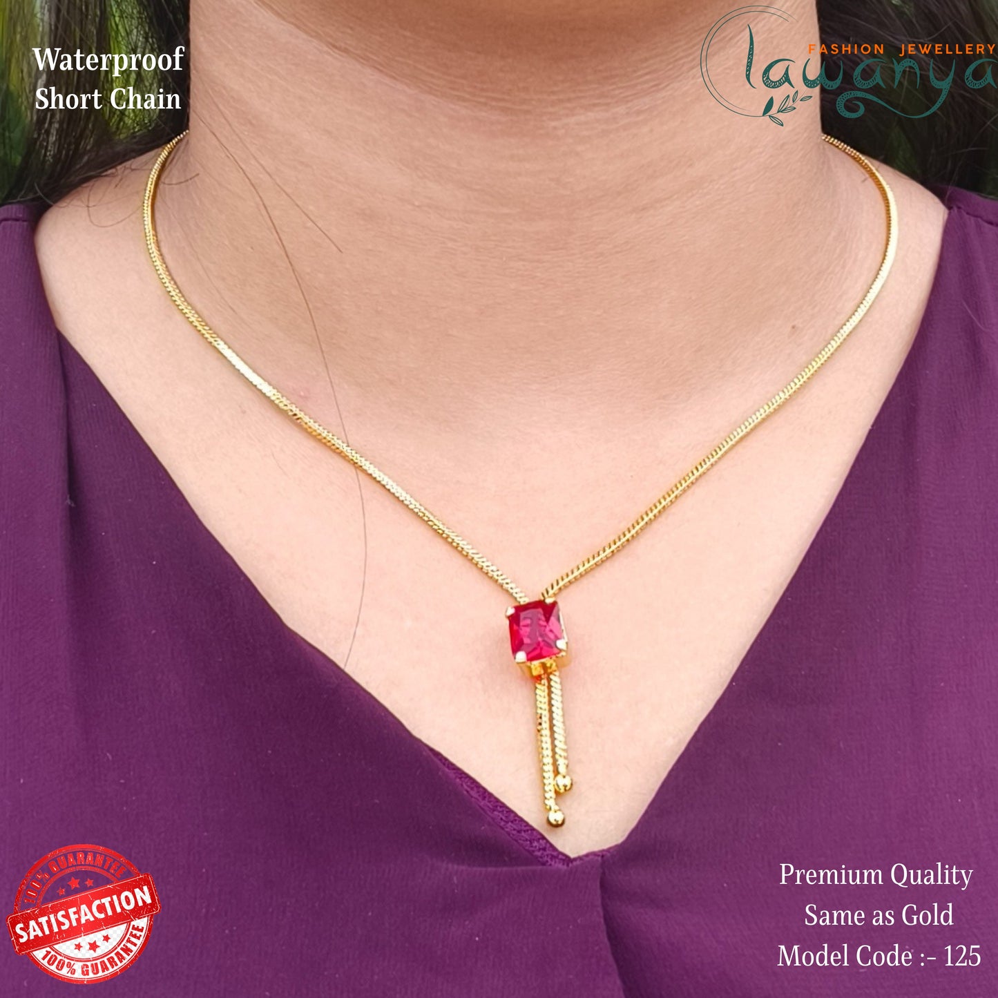 18-Inch Lightweight Ruby Stone Chain – One Gram Gold Style