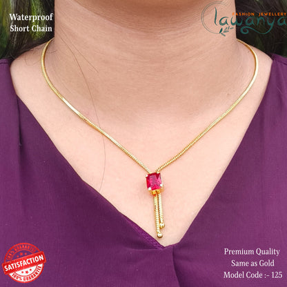 18-Inch Lightweight Ruby Stone Chain – One Gram Gold Style